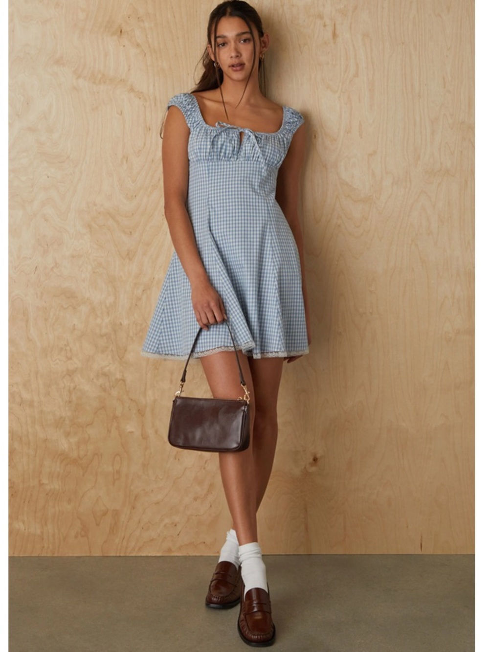 ⭐️ NEW PacSun “Your Favorite” Plaid Tie Front Mini Dress Gingham Smocked Back M